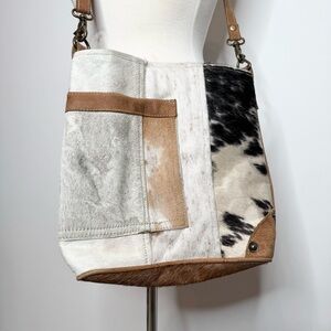 Myra bag leather and fur crossbody purse brown and tan